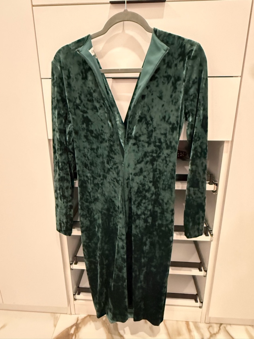 Calvin Klein Deep Green Velvet Twist-Front Long Sleeve Dress - Picture 6 of 6